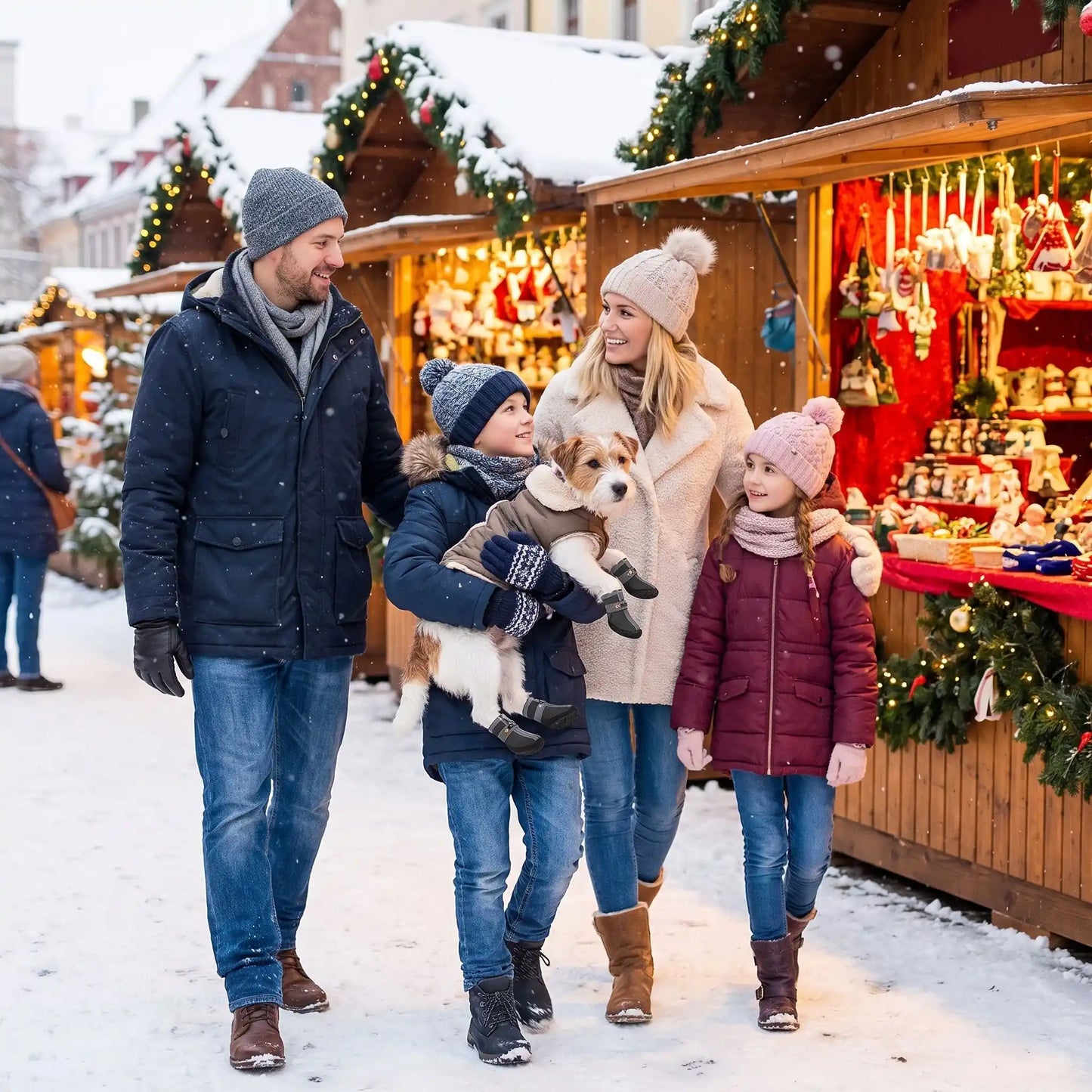 Famille marché de Noël chien porte chaussure pour chien