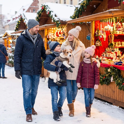 Famille marché de Noël chien porte chaussure pour chien
