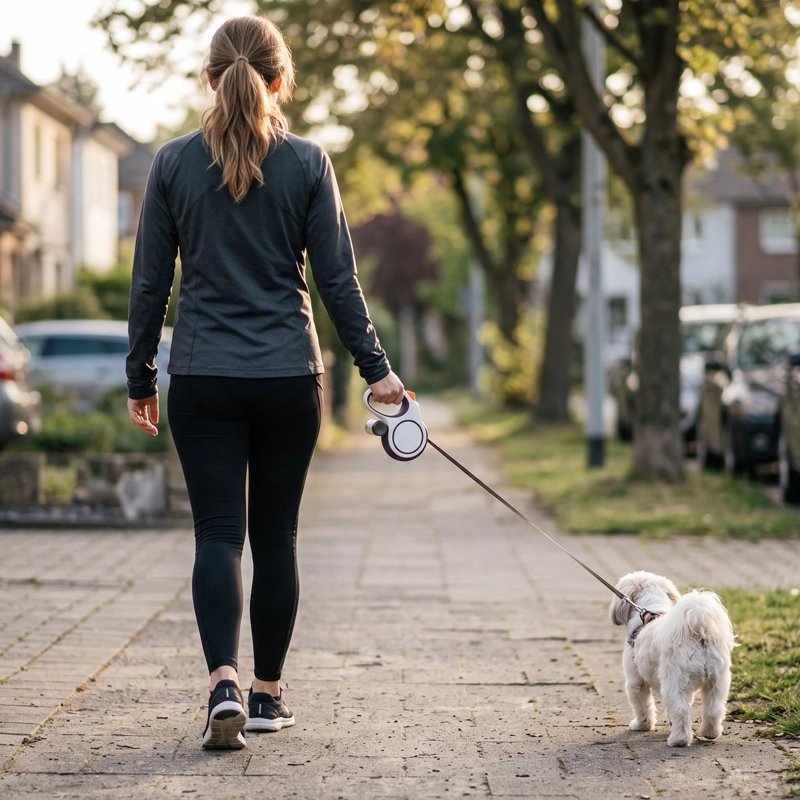 Femme fait promenade chien Laisse enrouleur pour chien
