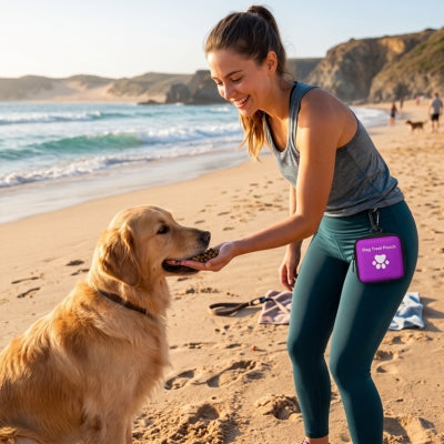 Femme récompense chien plage sac à friandise pour chien
