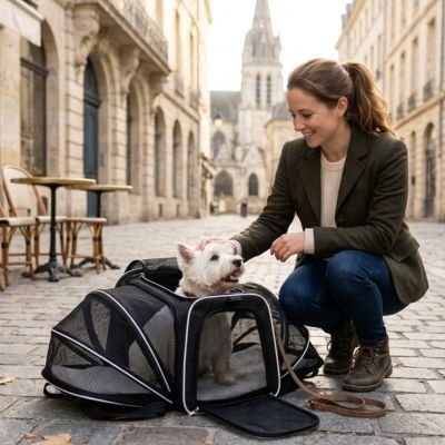 femmes expose sac de transport pour Chien blanc