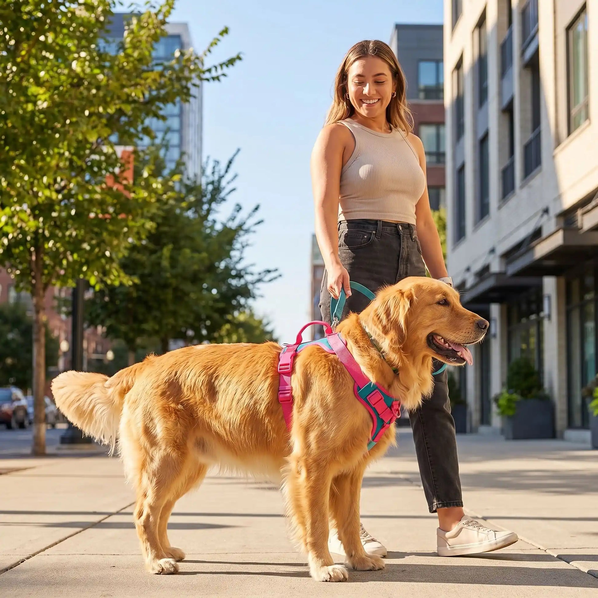 gentle harnais anti traction chien vert rose