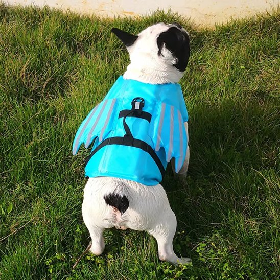Gilet de sauvetage chien bleu avec mangeoire 