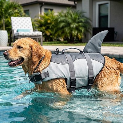 Gilet de sauvetage Chien gris avec aileron de requin