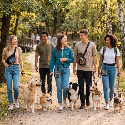 Groupe amis porte sac pour friandise chien