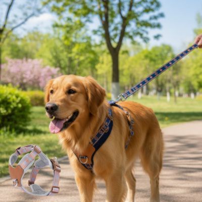 Harnais chien 4 points réglage bleu, gris