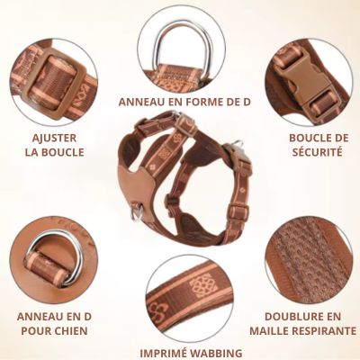 Harnais chien ajustement marron