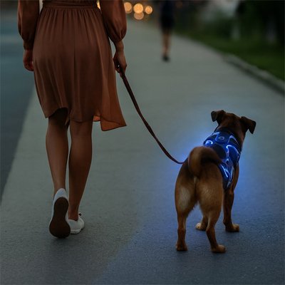 Harnais chien lumineux bleu