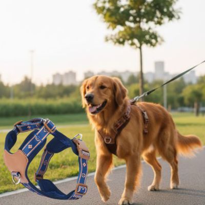 Harnais chien points réglage marron bleu