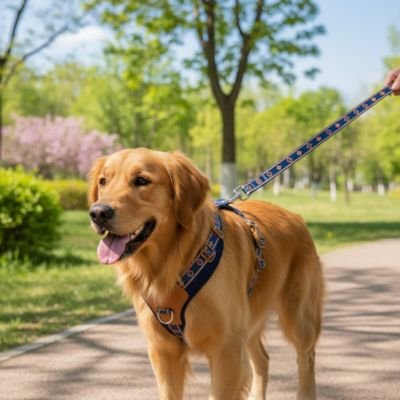 Harnais chien réglable décor bleu 