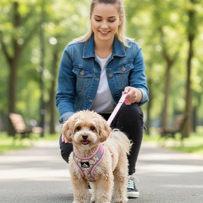 Harnais pour petit chien un chien heureux de le montrer