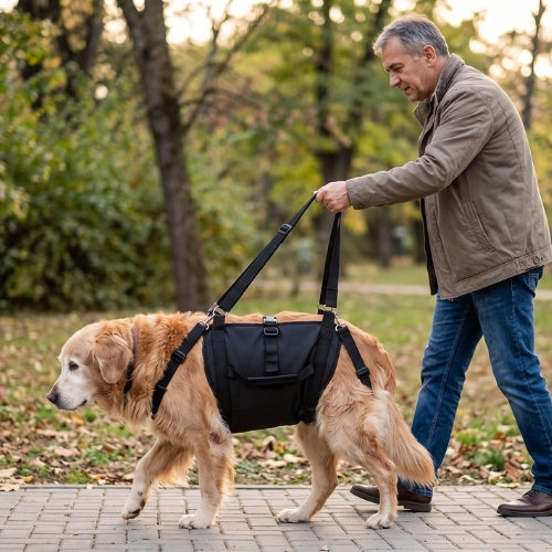 Homme aide marcher chien-âgés harnais de levage chien