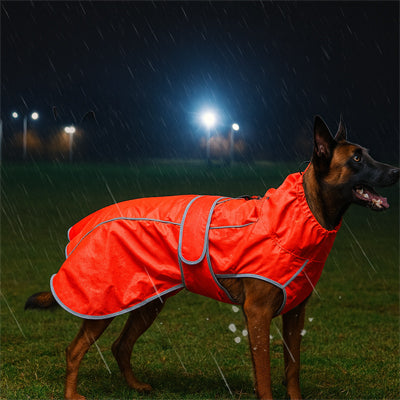 impermeable pour chien rouge sous pluie