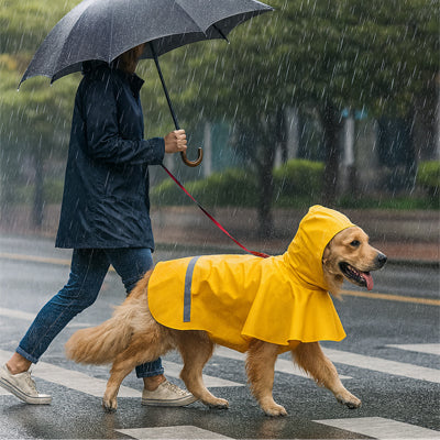 impermeable pour chien route sous pluie