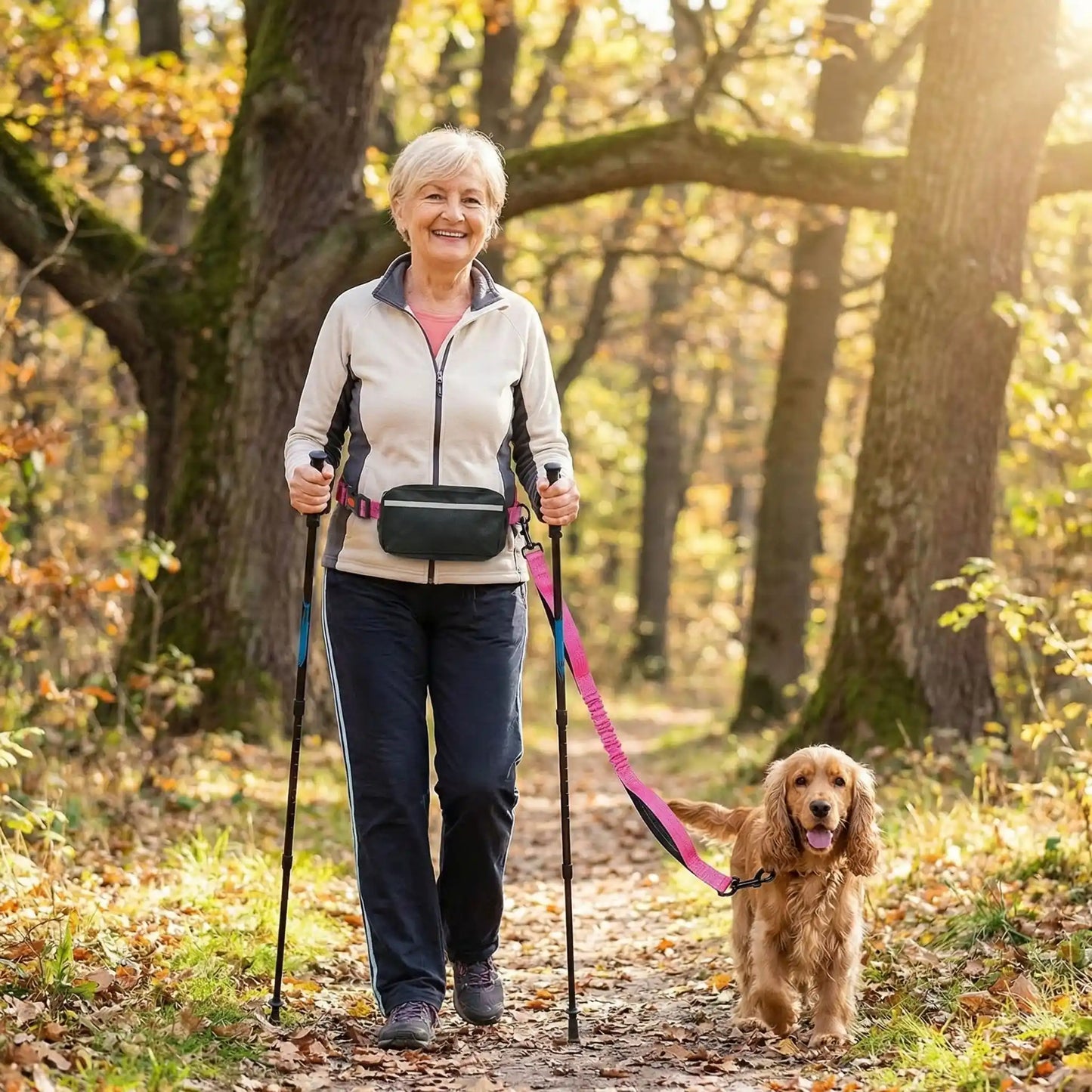 keneticdog femme faisant marche nordique laisse canicross