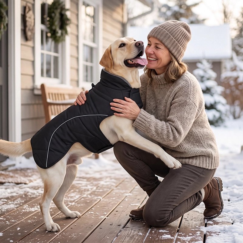 Labrador Manteau Chien fait des léchouilles à sa maîtresse