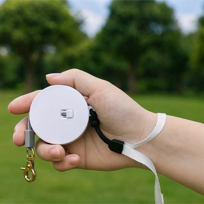 laisse a enrouleur pour chien blanc