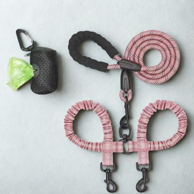 laisse double pour chien rose