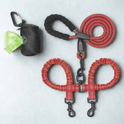 laisse double pour chien rouge
