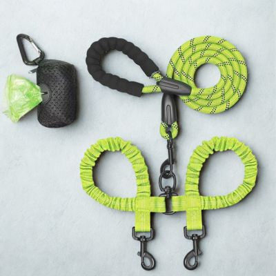 laisse double pour chien vert fluo