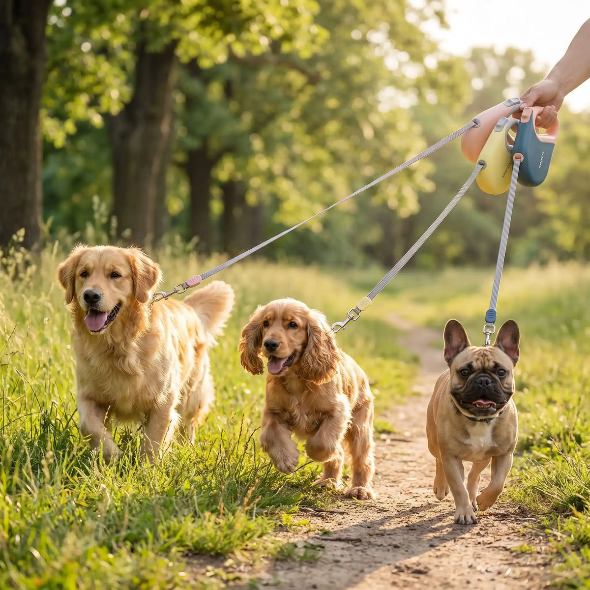 Laisse enrouleur chien rose jaune bleu