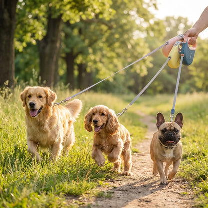 Laisse enrouleur chien rose jaune bleu