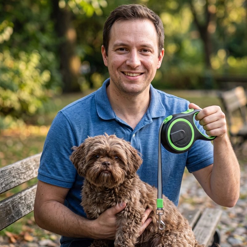 Laisse enrouleur pour Chien noir et verte