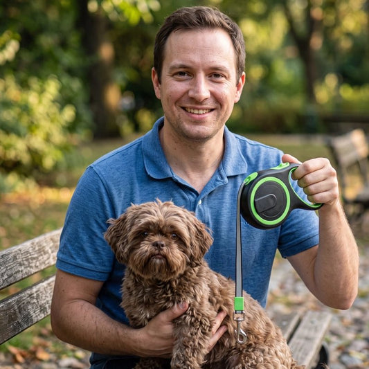 Laisse enrouleur pour Chien noir et verte