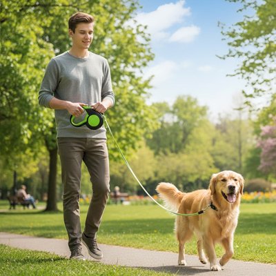 Laisse enrouleur pour chien poignée ergonomique 