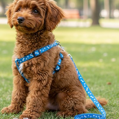 Laisse pour Chien bleu assis dans un parc 1