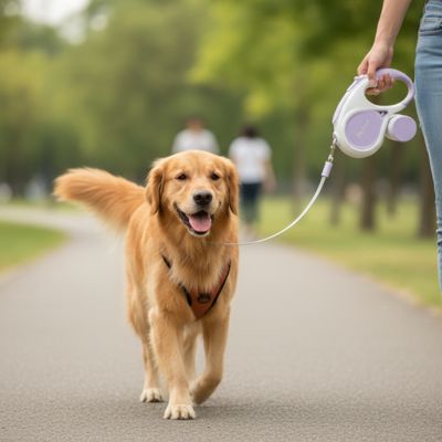 laisse pour chien enrouleur sur sentier