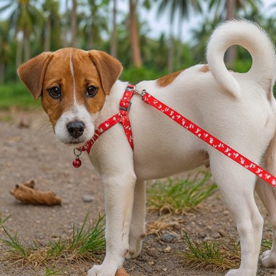 Laisse pour Chien rouge avec son harnais