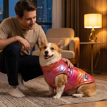 Le chien enfile son Manteau Chien rose