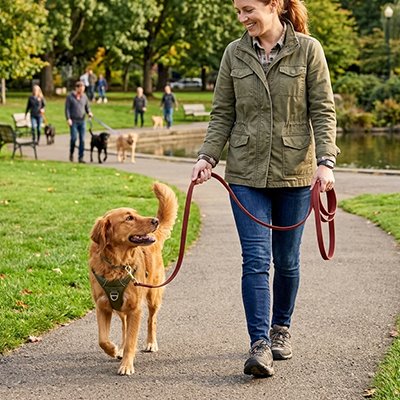 Longe pour Chien grenat femme promène son chien