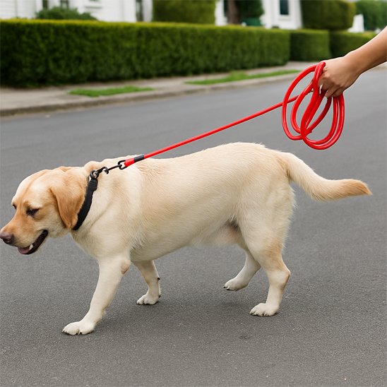 longe pour chien promenade route rouge