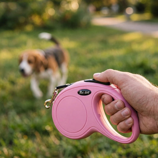 Main tiens la Laisse enrouleur pour chien rose