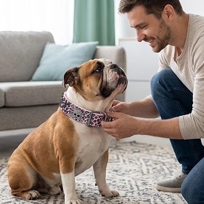 Maitre mets le Collier Chien de couleur rose