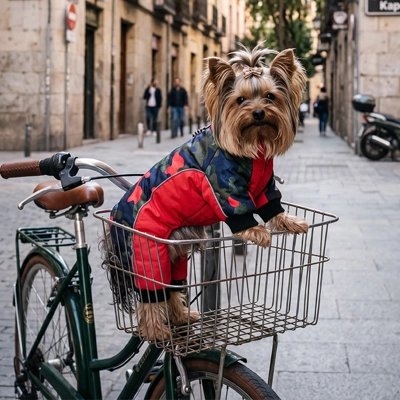 Manteau pour Chien rouge chien dans panier vélo