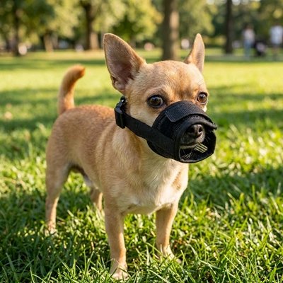 Museau serien Muselière pour chien​ le chien est dans un parc en été