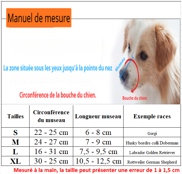 Muselière chien maille manuel mesure