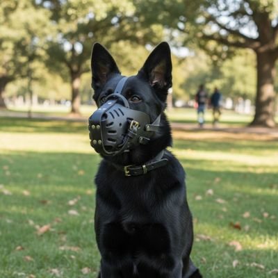 Muselière pour chien​ cuir chien assis dans le parc