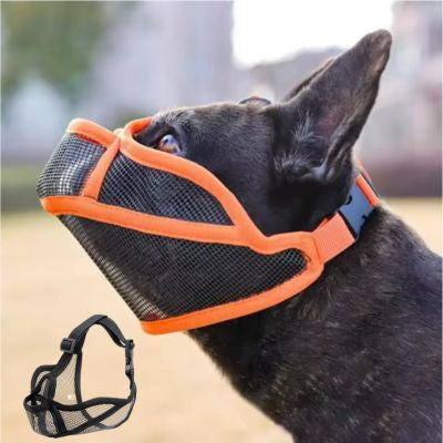 Muselière respirante pour chien brachycéphale orange noir