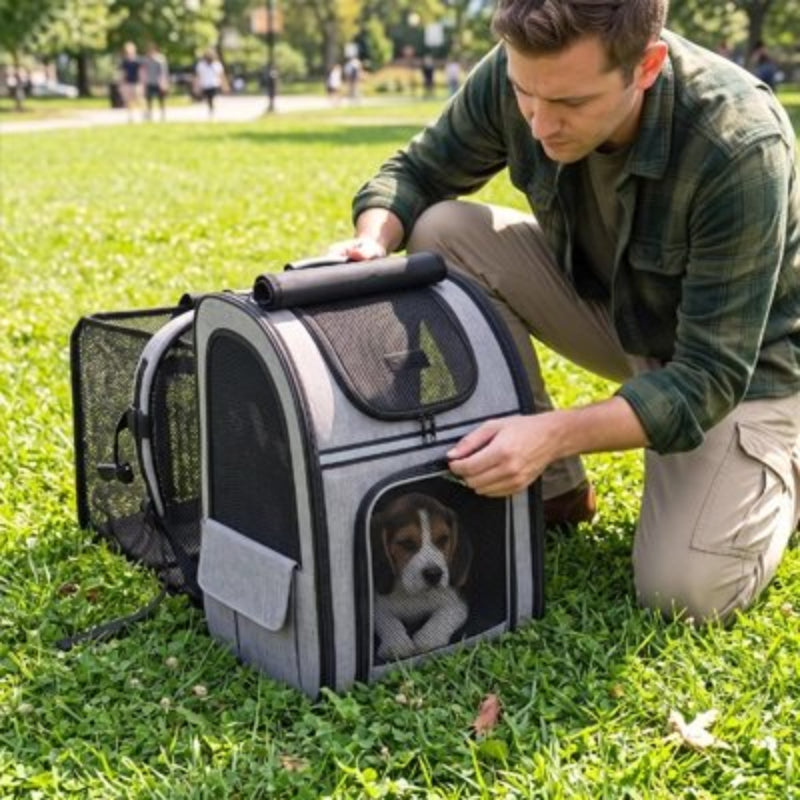 Ouverture de la porte du Sac à dos pour Chien