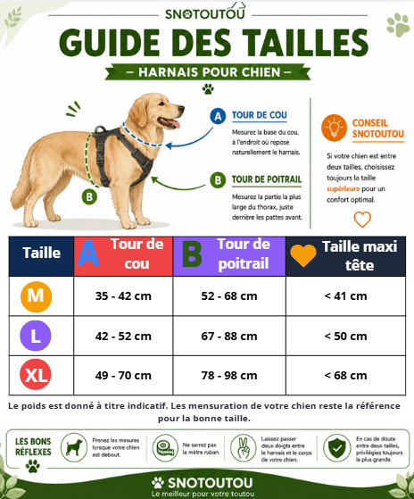 Patte libre harnais chien noir taille