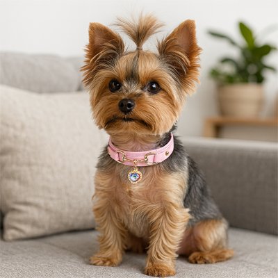 petit chien assis canape collier-pour chien rose cœur bleu