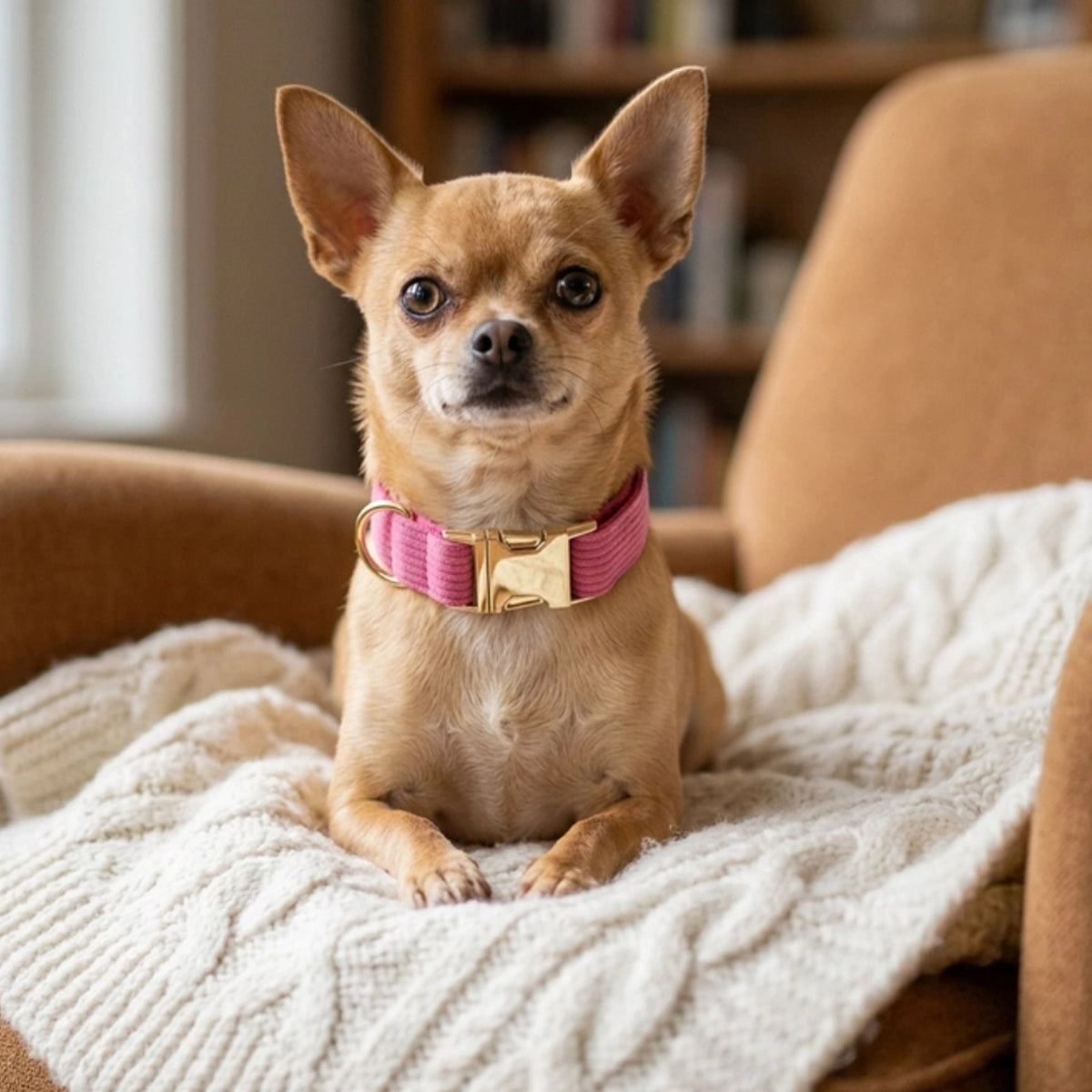 Petit chien avec un regard vif porte Collier Chien rose