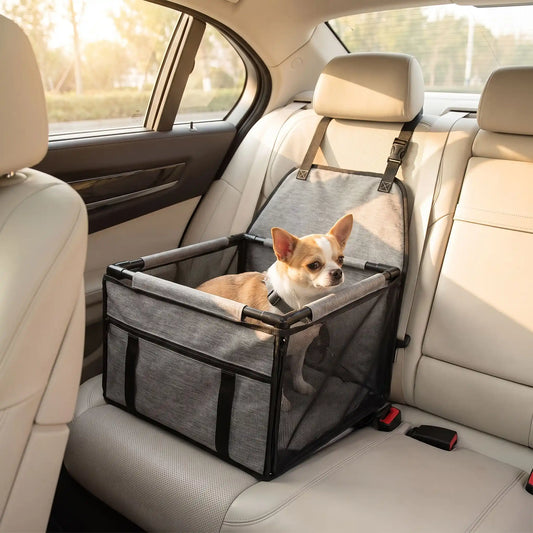 Petit chien dans siège auto pour chien