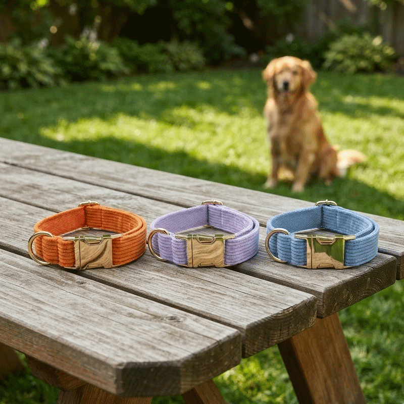 Présentation- ollier pour chien orange violet bleu