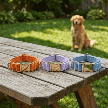 Présentation- ollier pour chien orange violet bleu