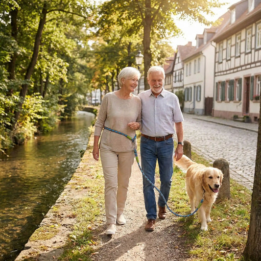 rando personnes âgéee promene chien laisse mains libres